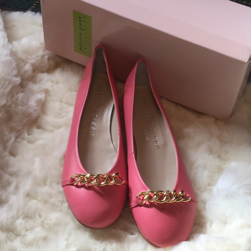 Patria Green Lisa Coral Flats Leather gold chain